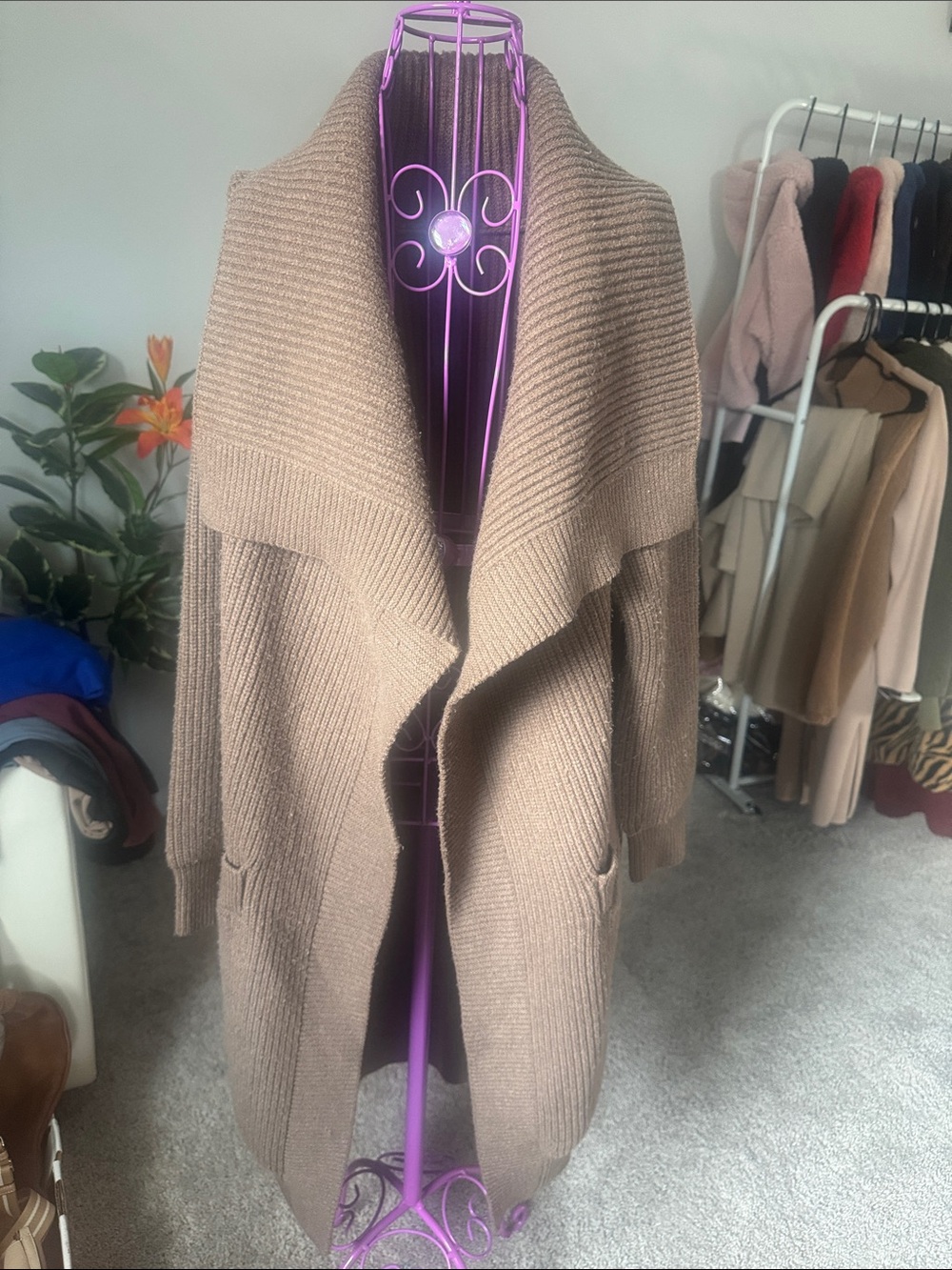 Fashion Nova Cozy Open-Front Long Cardigan Sweater - Taupe